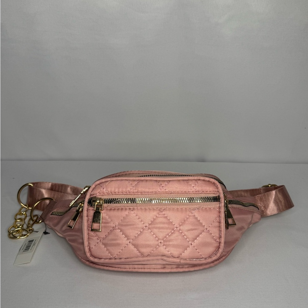 Remi Pink Quilted Belt Bag with Gold Accents - Picture 3 of 7